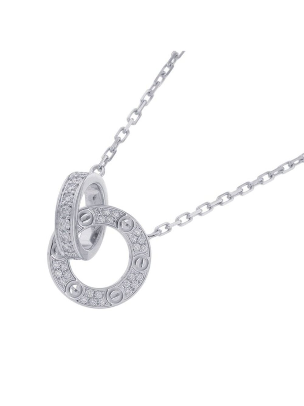 Cartier Necklace Love Circle Pave Setting Diamond Total 18k White Gold Pendant